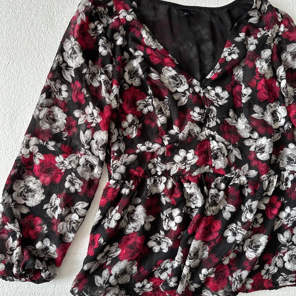 Torrid Womens Floral‎ Fairy Grunge Babydoll Top Size 2 Black Witchy Artsy Sheer - Picture 2 of 7